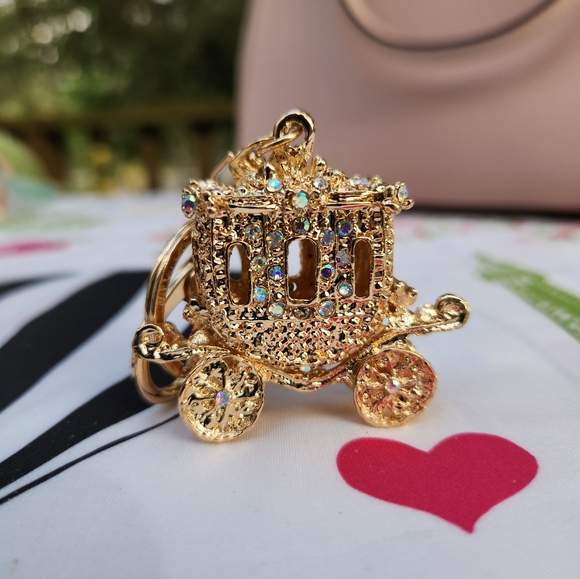 Accessories - Rhinestone Gold Carriage Keychain/ Purse Charm